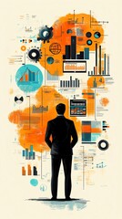 Aufkleber - Businessman analyzing data and charts on a wall.