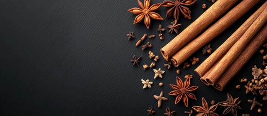 Poster - Christmas spices such as cinnamon sticks anise stars and cloves. with copy space image. Place for adding text or design