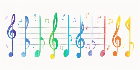 Canvas Print - Colorful Music Notes on Staff.