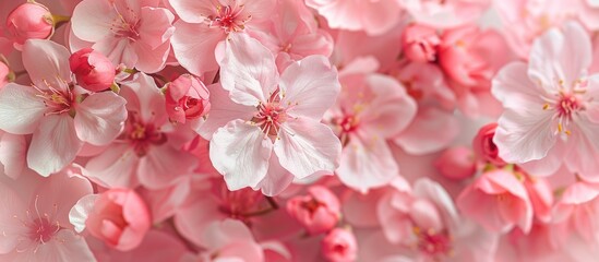 Aufkleber - Pink Spring Blooms on a White Background. with copy space image. Place for adding text or design