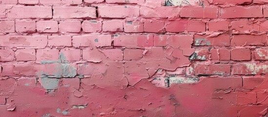 Poster - exposed brick wall backdrop freshly painted in reddish pink urban style. with copy space image. Place for adding text or design