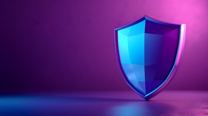 Poster - a 3d-rendered shield with a gradient glow, symbolizing cybersecurity, protection, and safety in a vi