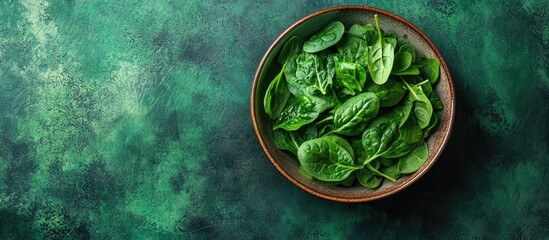 Spinach healthy salad mixed leaves vitamins nutritious food menu idea Food backdrop Copy space Top view