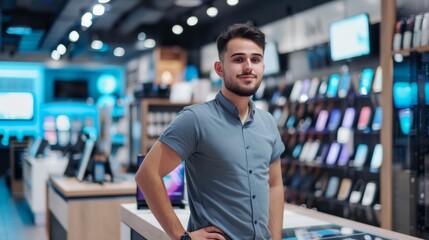 Aufkleber - A man stands in front of a display of cell phones