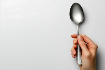 hand holding spoon isolated on white background