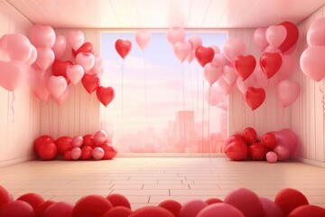 Wall Mural - Balloon pink red architecture.