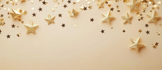Poster - golden stars arrangement on a beige background suitable for party and celebration decoration flat la
