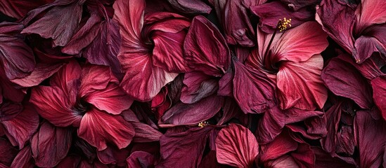 Poster - Background of dried hibiscus flowers in a top view. with copy space image. Place for adding text or design