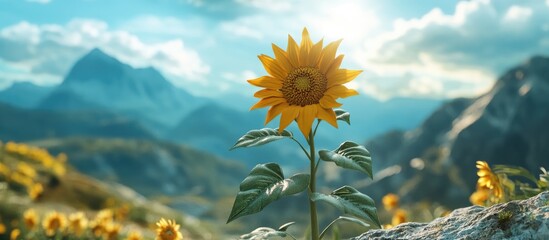 Aufkleber - Sunflower on a mountain Sunflower field. with copy space image. Place for adding text or design