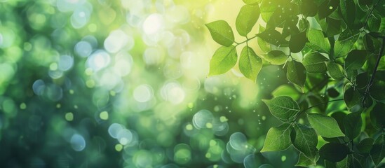 Poster - Abstract blurred nature backdrop with bokeh for creative designs Out of focus green leaves bokeh background from a forest setting. with copy space image. Place for adding text or design