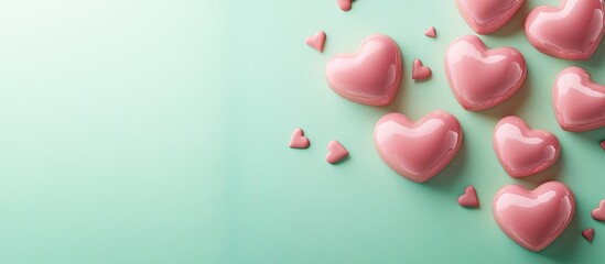 Poster - horizontal pink hearts featuring green copyspace