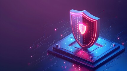 Poster - Digital shield representing cybersecurity and data protection in a futuristic cyber environment, symbolizing technological safety and defense.