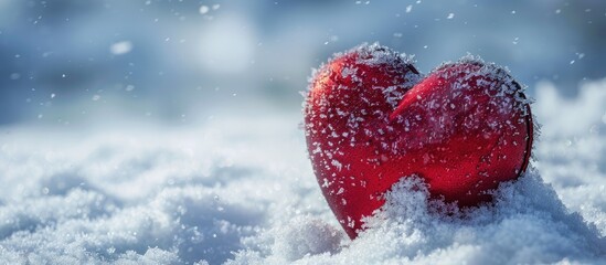 Aufkleber - Red heart symbolizing love on a winter background with copy space Concept for celebrating Saint Valentine s Day