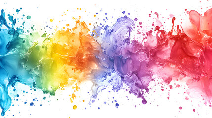 Wall Mural - Paint splatter banner, rainbow watercolor paint stains. Colorful splattered spray paints, abstract color ink explosion vector background.