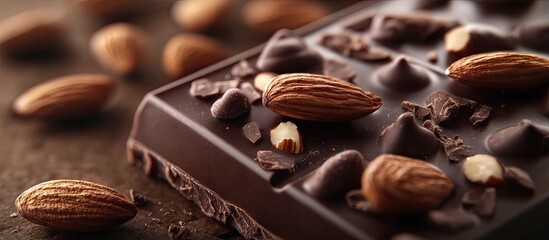 Aufkleber - Close up perspective of a chocolate bar s texture featuring almonds. with copy space image. Place for adding text or design