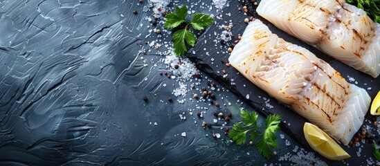 Fototapete - Cod fish seafood fillet fresh seafood dish food snack on the table copyspace food background rustic top view