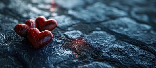 Aufkleber - Hearts symbolizing Valentine s Day on a dark stone background. with copy space image. Place for adding text or design