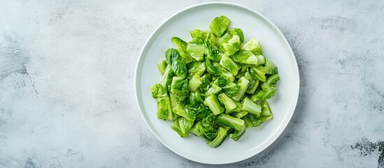 Leinwandbilder - Stir fried bitter gourd served on a white ceramic plate. with copy space image. Place for adding text or design