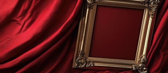Aufkleber - Antique gold photo frame red fabric backdrop. with copy space image. Place for adding text or design