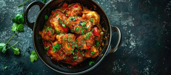 Poster - Chicken Tikka Masala a spicy curry is a traditional Indian dish Top view with copyspace