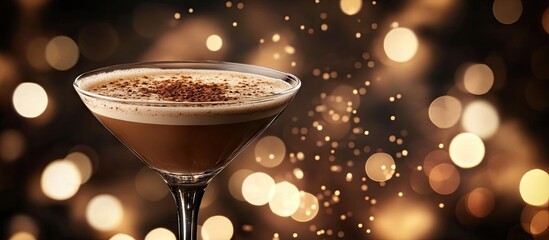 Aufkleber - Coffee Martini cocktail set against disco lights. with copy space image. Place for adding text or design