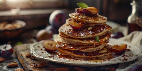 Wall Mural - Plum and Almond Pancakes with a Cinnamon Twist