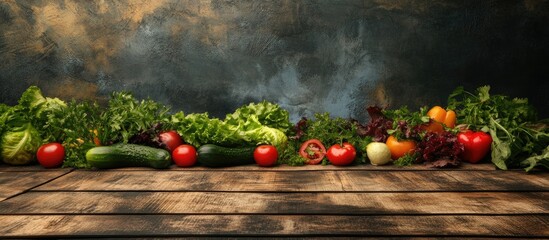 Canvas Print - raw vegetables rustic backdrop texture wooden table garden salad. with copy space image. Place for adding text or design