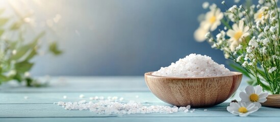 Poster - Natural bath salt organic items SPA backdrop with copyspace