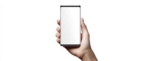 Aufkleber - Hand holding a mobile smartphone with a blank display Isolated on white. with copy space image. Place for adding text or design