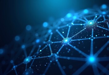 Poster - Abstract Digital Art: Blue Network with Connected Particles and Artificial Intelligence 