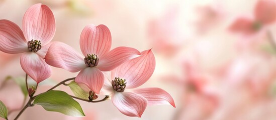 Poster - Dogwood featuring adorable pink blossoms. with copy space image. Place for adding text or design