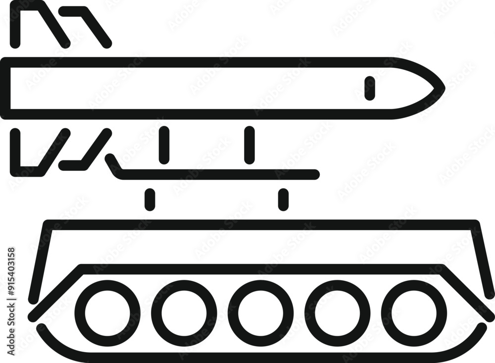 Line drawing of a military vehicle launching a rocket, potential use ...