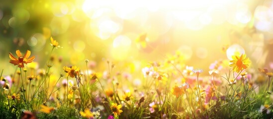 Poster - Morning light shining on the wildflowers. with copy space image. Place for adding text or design