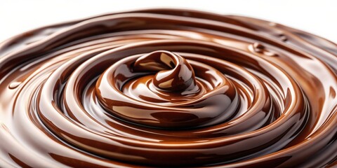Poster - Delicious melted chocolate swirl on a white background, chocolate, liquid, swirl, dessert, sweet, temptation, indulgence, smooth