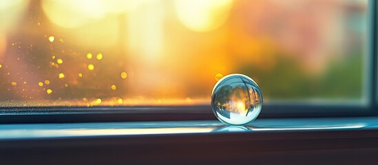 Aufkleber - Selective focus on a small ball underneath glass on the windowsill. with copy space image. Place for adding text or design