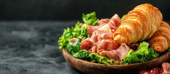 Poster - Fresh Bayonne Ham salad and croissant. with copy space image. Place for adding text or design