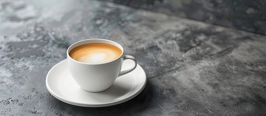 Canvas Print - Coffee with milk on a gray background Close up Copyspace