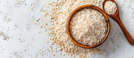 Aufkleber - Psyllium husk in a bowl with a spoon on a white background. with copy space image. Place for adding text or design