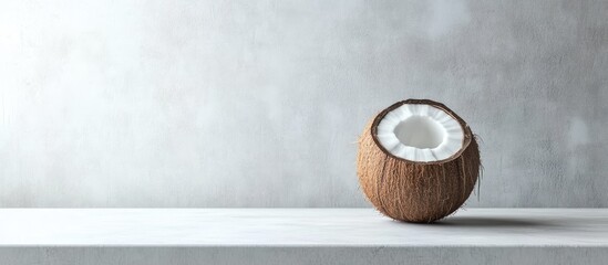 Aufkleber - coconut on a white wooden tabletop. with copy space image. Place for adding text or design