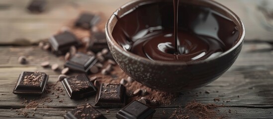 Aufkleber - Macro photo of high quality dark chocolate being poured into a bowl with a shallow focus. with copy space image. Place for adding text or design