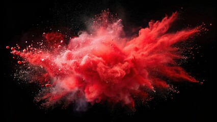 Poster - Red powder explosion cloud with freeze motion particles splashing , Red powder, explosion, cloud, black background