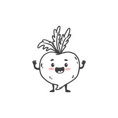 Wall Mural - Cartoon beet. Cute character vegetable isolated on white background. Doodle style. 