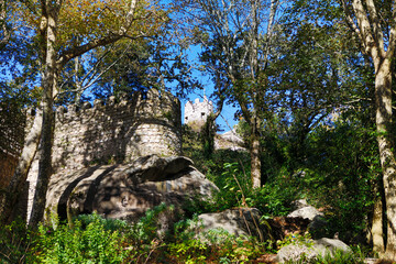 Wall Mural - Portugal Sintra Pena Castle view on a sunny autumn day