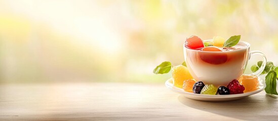 Aufkleber - Morning coffee with fruit jelly. with copy space image. Place for adding text or design