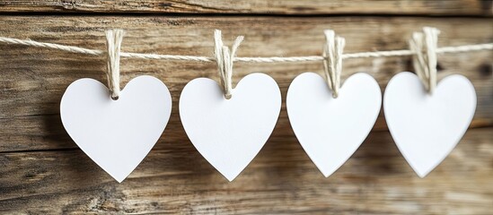 Poster - Blank love letter hanging on a line with white hearts Valentine s Day Mother s Day. with copy space image. Place for adding text or design