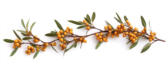 Poster - sea buckthorn branch set against a white background. with copy space image. Place for adding text or design
