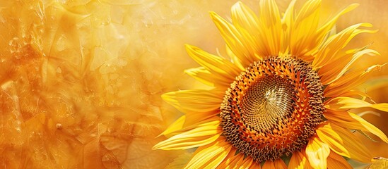 Poster - Close up of a blooming sunflower against a natural background on a sunny day Agricultural summer banner featuring yellow flowers Oilseed crop Copy space for text