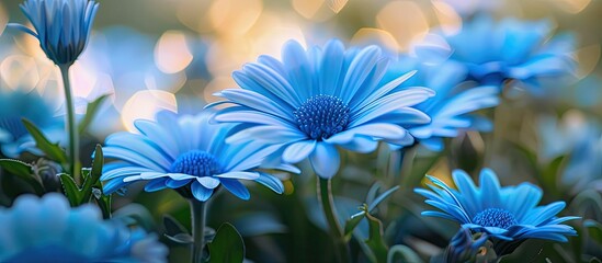 Poster - Beautiful blue flowers wide landscape format copyspace cool blue shades