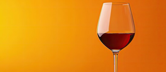 Poster - Close up of a glass of red wine against an orange background. with copy space image. Place for adding text or design