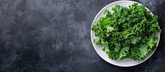 Leinwandbilder - Green kale leaves on a plate Background for healthy clean eating Copy space